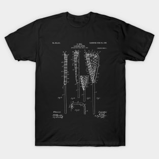 Lacrosse Stick Patent - Lacrosse Player Art - Black Chalkboard T-Shirt